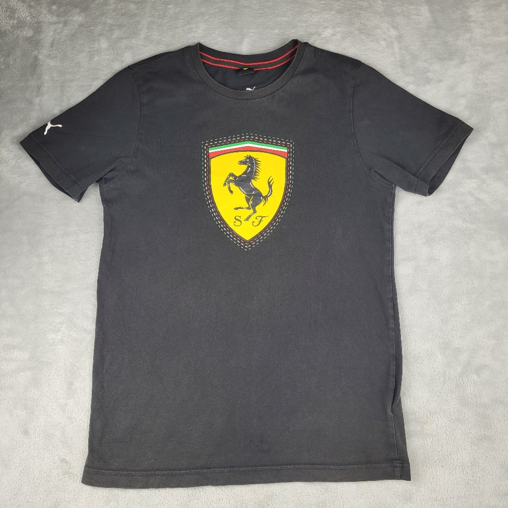 Puma X Ferrari Men's T-Shirt Tee Top Black Logo Short Sleeve Size S Small
